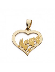 9K COLGANTE ORO AMARILLO CORAZON CON PALABRA MAMA. MEDIDA: 18X16 MM