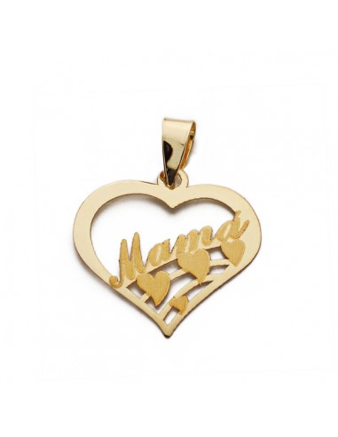 9K COLGANTE ORO AMARILLO CORAZON CON PALABRA MAMA. MEDIDA: 18X16 MM