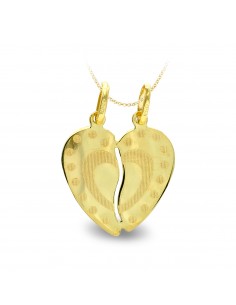 9K COLGANTE CORAZON PARTIDO ORO AMARILLO DIBUJO 17X15 MM