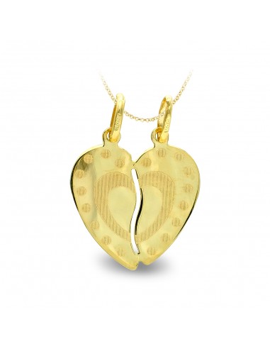 9K COLGANTE CORAZON PARTIDO ORO AMARILLO DIBUJO 17X15 MM