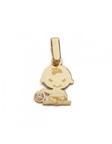 9K COLGANTE ORO AMARILLO NIÑA LASER CIRCONITA 15X11 MM