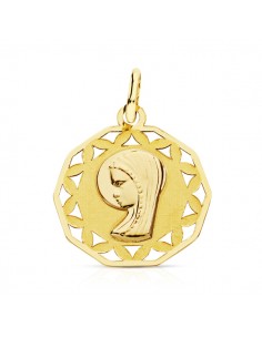 9K MEDALLA ORO AMARILLO VIRGEN NIÑA CERCO CALADO 16 MM