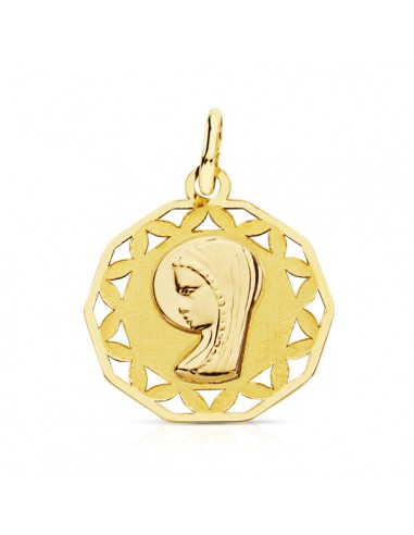 9K MEDALLA ORO AMARILLO VIRGEN NIÑA CERCO CALADO 16 MM