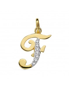 9K COLGANTE ORO AMARILLO LETRA F CIRCONITA 16X12 MM