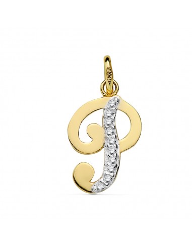 9K COLGANTE ORO AMARILLO LETRA P CIRCONITA 16X10 MM