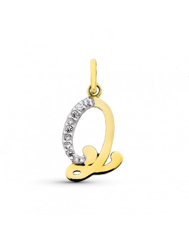 9K COLGANTE LETRA Q CON CIRCONITA ORO AMARILLO 15X12 MM