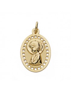 9K MEDALLA ORO AMARILLO VIRGEN NIÑA CALADA 23X14 MM