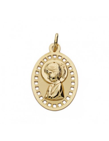 9K MEDALLA ORO AMARILLO VIRGEN NIÑA CALADA 23X14 MM