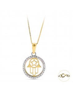9K GARGANTILLA ORO BICOLOR COLGANTE MANO DE FATIMA 13 MM. CADENA VENECIANA LARGO: 43 CM