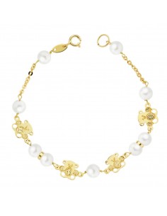9K PULSERA ORO AMARILLO CON PERLAS CULTIVADAS 5 MM Y OSOS. LARGO: 17 CM