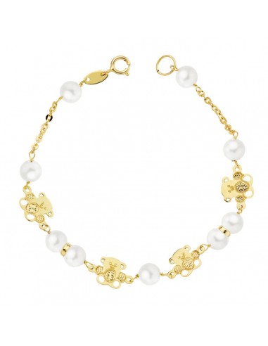 9K PULSERA ORO AMARILLO CON PERLAS CULTIVADAS 5 MM Y OSOS. LARGO: 17 CM