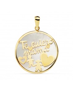 9K COLGANTE ORO AMARILLO MAMA NACAR NIÑO Y NIÑA 20 MM