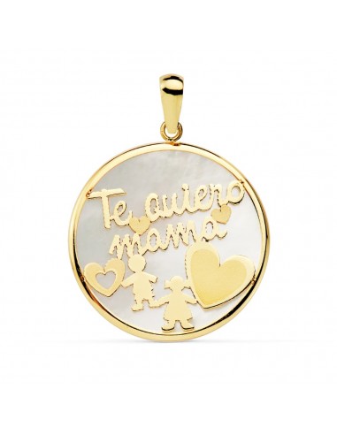 9K COLGANTE ORO AMARILLO MAMA NACAR NIÑO Y NIÑA 20 MM