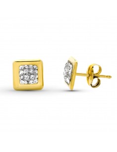 9K PENDIENTES ORO AMARILLO CUADRADOS 6.5X6.5 MM CIERRE PRESION