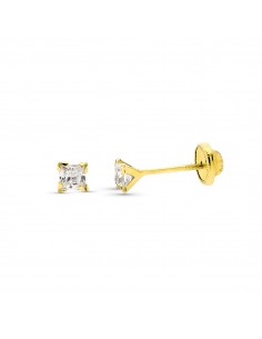 9K PENDIENTES ORO AMARILLO CIRCONITA CUADRADA 3X3 MM. CIERRE TUERCA