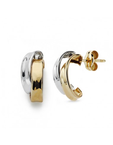 9K PENDIENTES BANDAS BICOLOR 14X6 MM CIERRE PRESION