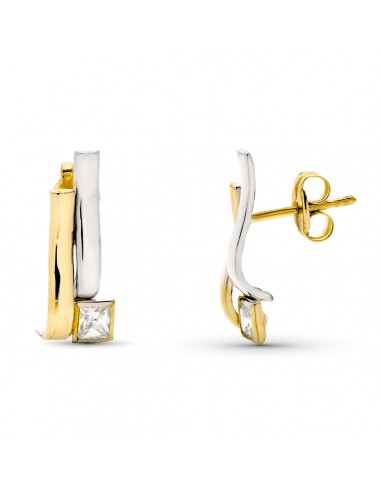 9K PENDIENTES BICOLOR 15X5 MM CIERRE PRESION