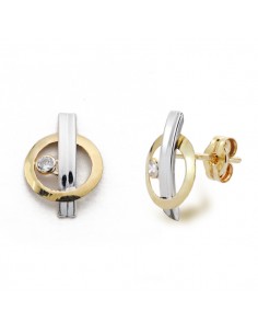 9K PENDIENTES ORO BICOLOR CIRCONITA 12X8 MM CIERRE PRESION