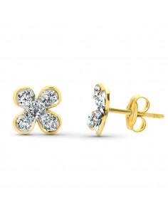 9K PENDIENTES ORO AMARILLO FLOR PIEDRAS 9X9 MM PRESION
