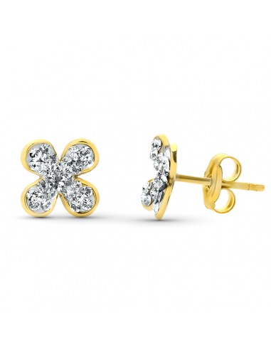 9K PENDIENTES ORO AMARILLO FLOR PIEDRAS 9X9 MM PRESION