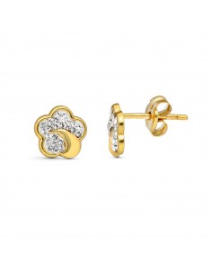 9K PENDIENTES ORO AMARILLO MARGARITA CON CIRCONITAS 8X8 MM. CIERRE PRESION