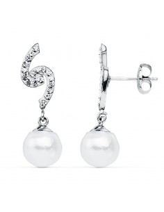9K PENDIENTES ORO BLANCO PERLA 8 MM 24X6 MM CIERRE PRESION