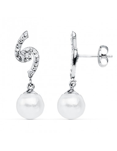 9K PENDIENTES ORO BLANCO PERLA 8 MM 24X6 MM CIERRE PRESION