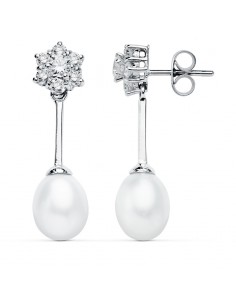 9K PENDIENTES ORO BLANCO PERLA 30X8 MM CIERRE PRESION