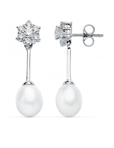 9K PENDIENTES ORO BLANCO PERLA 30X8 MM CIERRE PRESION