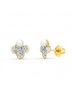 9K PENDIENTES ORO AMARILLO TREBOL. 7X7 MM  CIERRE TUERCA