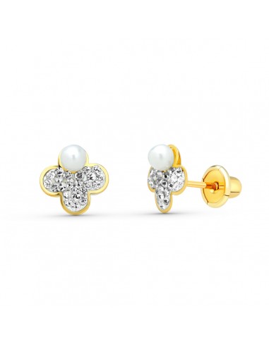9K PENDIENTES ORO AMARILLO TREBOL. 7X7 MM  CIERRE TUERCA