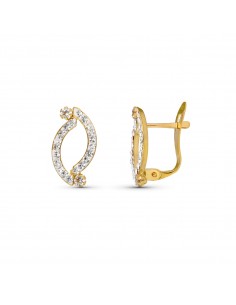 9K PENDIENTES ORO AMARILLO BANDAS CON CIRCONITA 13X7 MM CIERRE CATALAN