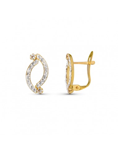 9K PENDIENTES ORO AMARILLO BANDAS CON CIRCONITA 13X7 MM CIERRE CATALAN