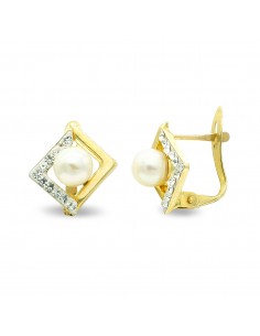 9K PENDIENTES ORO BICOLOR CIRCONITA 11X10 MM CIERRE CATALAN