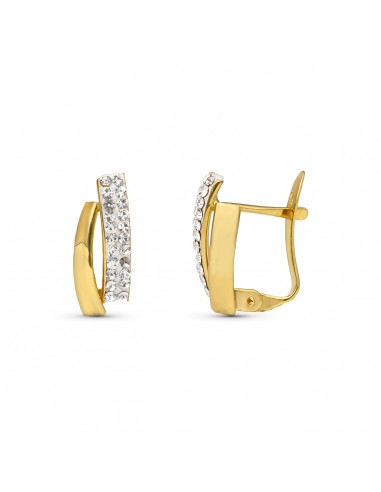 9K PENDIENTES ORO BICOLOR BANDAS PIEDRA 13X6 MM CIERRE CATALAN