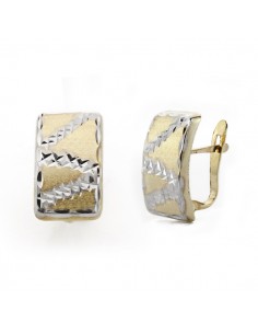 9K PENDIENTES ORO BICOLOR RECTANGULAR TALLADOS. MEDIDA: 15X9 MM CIERRE CATALAN