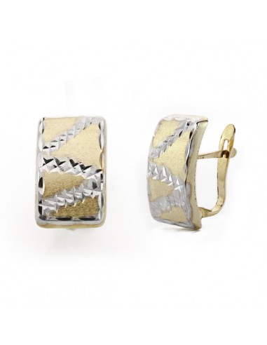 9K PENDIENTES ORO BICOLOR RECTANGULAR TALLADOS. MEDIDA: 15X9 MM CIERRE CATALAN