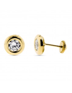 9K PENDIENTES ORO AMARILLO CHATÓN 7 50 MM CIRCONITA 6 MM CIERRE TUERCA