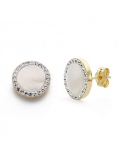 9K PENDIENTES ORO AMARILLO NACAR Y CIRCONITA 11 MM CIERRE PRESION