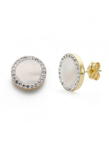 9K PENDIENTES ORO AMARILLO NACAR Y CIRCONITA 11 MM CIERRE PRESION
