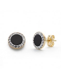 9K PENDIENTES ORO BICOLOR ONIX CIRCONITA 7 MM CIERRE PRESION