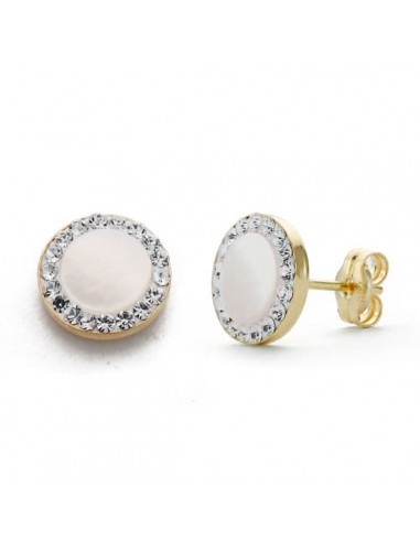 9K PENDIENTES ORO AMARILLO NACAR CIRCONITA 8 MM CIERRE PRESION