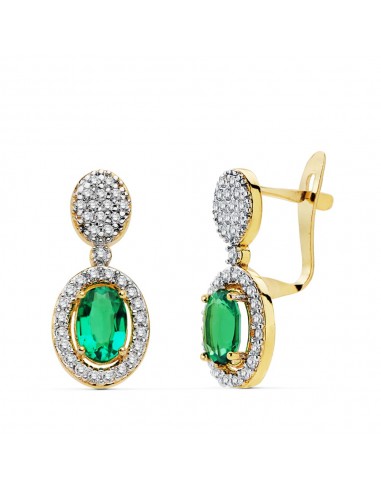 9K PENDIENTES ESMERALDA 0.98 QT Y CIRCONITA 18X8 MM