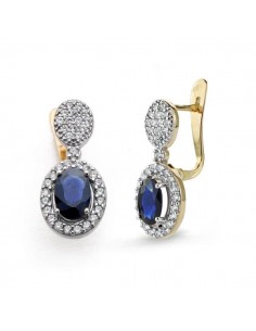 9K PENDIENTES ORO BICOLOR ZAFIRO AZUL 1.24 QT Y CIRCONITA 18X8 MM CIERRE CATALAN