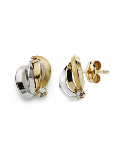 9K PENDIENTES ORO BICOLOR BANDAS CON CIRCONITA 10X9 MM CIERRE PRESION