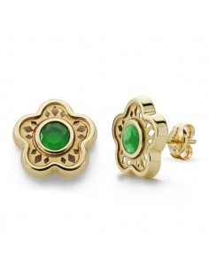 9K PENDIENTES ORO AMARILLO ESTRELLA CALADA PIEDRA COLOR VERDE CIERRE PRESION