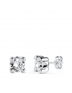 9K PENDIENTES ORO BLANCO CIRCONITA 5 MM 4 GARRAS CIERRE PRESION