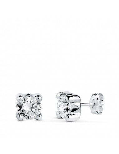 9K PENDIENTES ORO BLANCO CIRCONITA 5 MM 4 GARRAS CIERRE PRESION