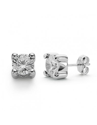 9K PENDIENTES ORO BLANCO CIRCONITA 6.5 MM 4 GARRAS CIERRE PRESION