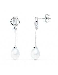 9K PENDIENTES LARGOS ORO BLANCO PERLA CIERRE PRESION